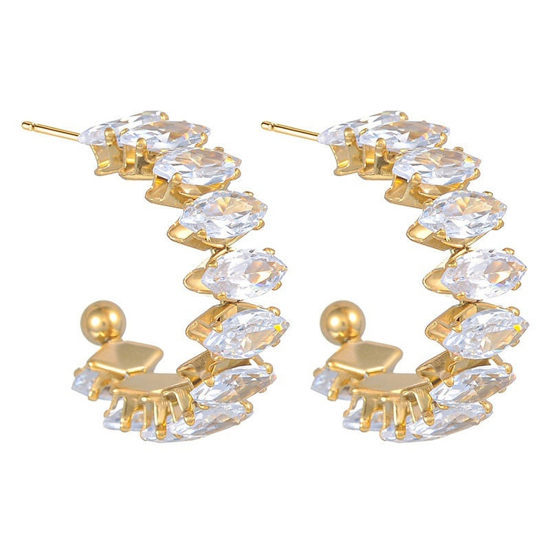 French Simple And Light Luxury Diamond Ring Women's Earrings