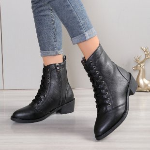 British Style Women's Casual Trend High-top Zipper Fashion Leather Boots