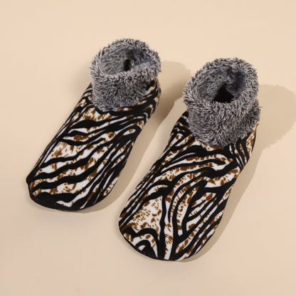 Casual Plus Size Warm Women Winter Leopard Print Room Socks