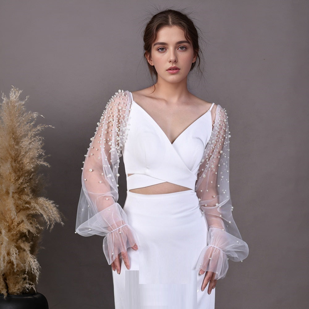 High-grade Pearl Mesh Oversleeves Detachable Plus Sleeves Two-way Wear Wedding Accessories