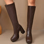 High Heel Small Chunky Heel Stretch Slimming Below The Knee Boots