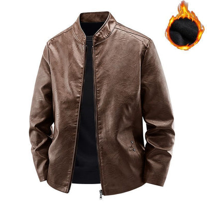 Men's Motorcycle Leather Coat Spring And Autumn Solid Color Stand Collar
