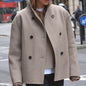 Women's Casual Double Breasted Solid Color Woolen Overcoat Coat