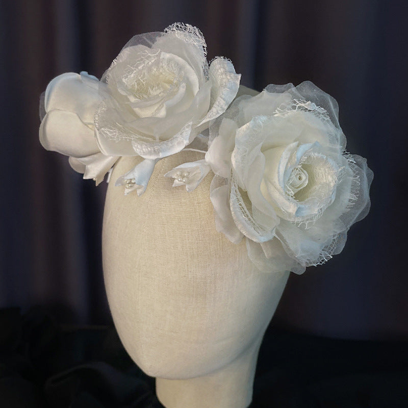 Crepe Rose Flower Dreamy Fairy Headband Bridal Tiara Wedding Three-dimensional Hair Accessories