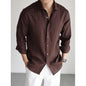 Cotton Linen Blended Yarn-dyed Long-sleeved Casual Business Style Solid Color Shirt