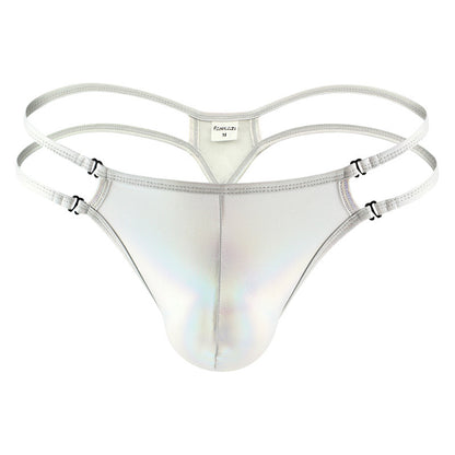 Sexy Men's Thong Imitation Leather Ice Silk Personality Panties Low Waist