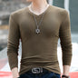 Winter Long Sleeve Slim Fit Solid Color And V-neck T-shirt