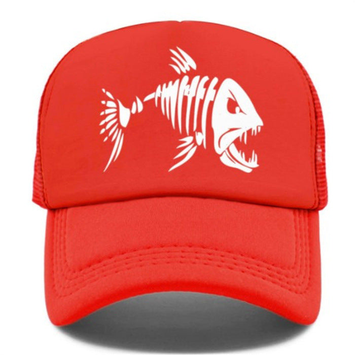 Fish Bone Print Mesh Cap Baseball Cap