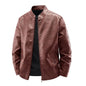 Men's Motorcycle Leather Coat Spring And Autumn Solid Color Stand Collar