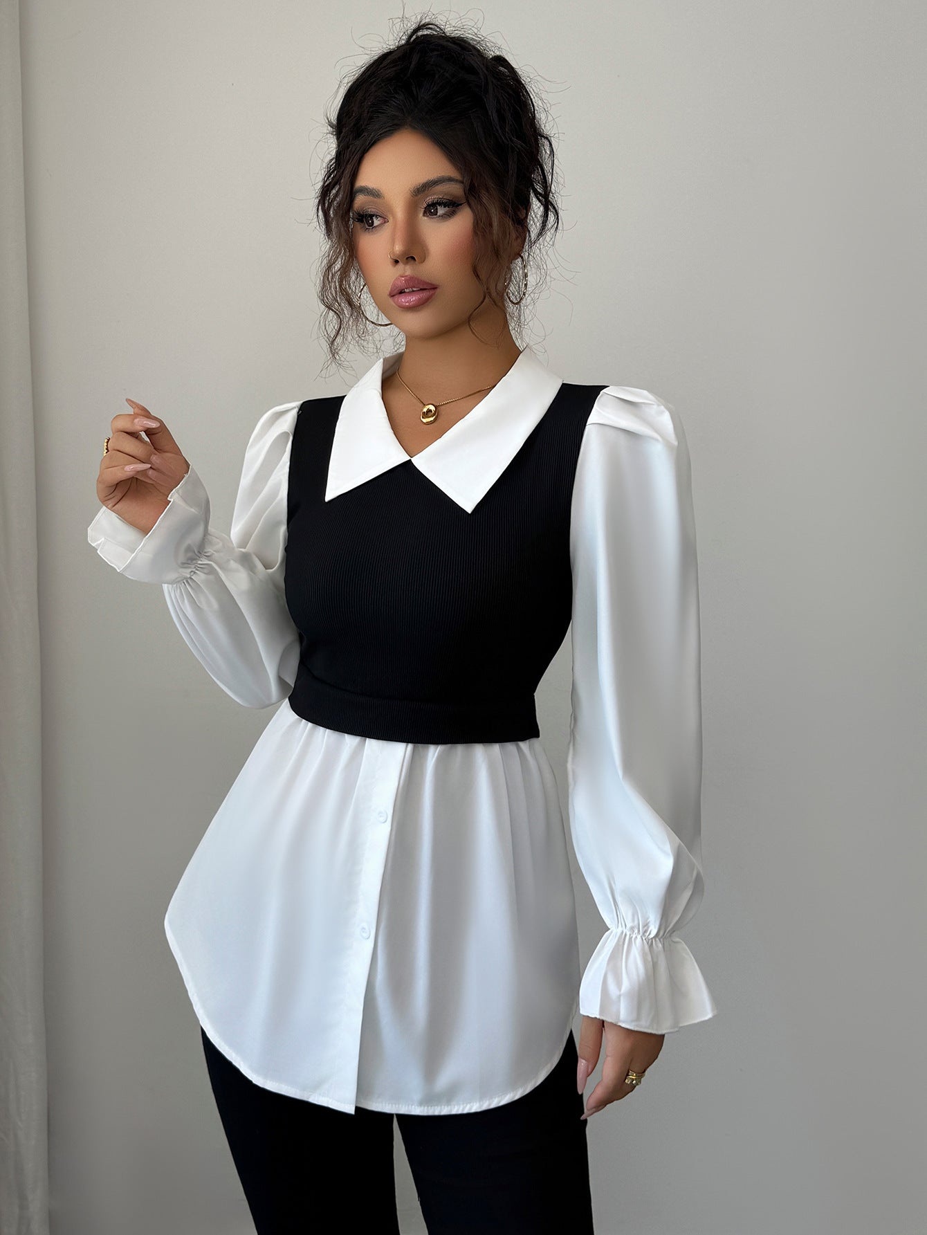 Simple Style Fake Two Pieces Shirts Vest