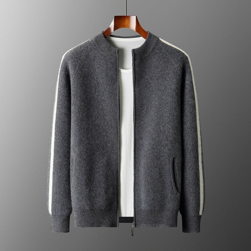 Fashionable All-match Casual Woolen Sweater Four Flat Air Layer Thickened Half Turtleneck Pure Wool Cardigan