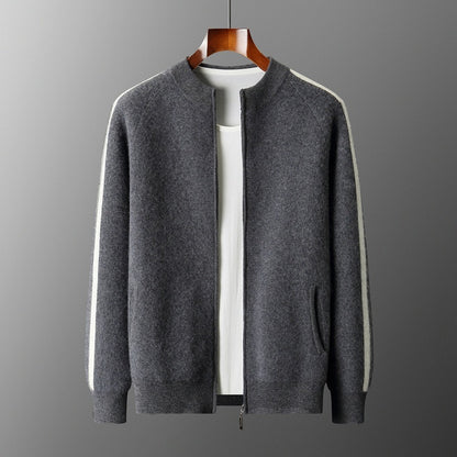 Fashionable All-match Casual Woolen Sweater Four Flat Air Layer Thickened Half Turtleneck Pure Wool Cardigan