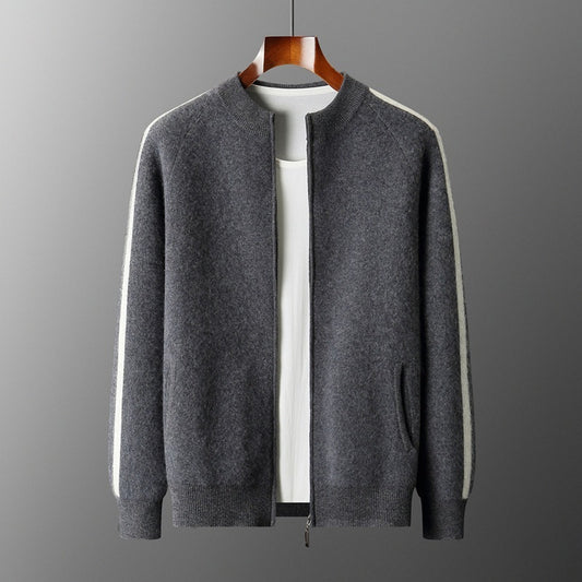 Fashionable All-match Casual Woolen Sweater Four Flat Air Layer Thickened Half Turtleneck Pure Wool Cardigan