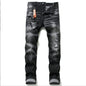 Black And Gray Paint Hole Zipper Decorations Personality Jeans Men