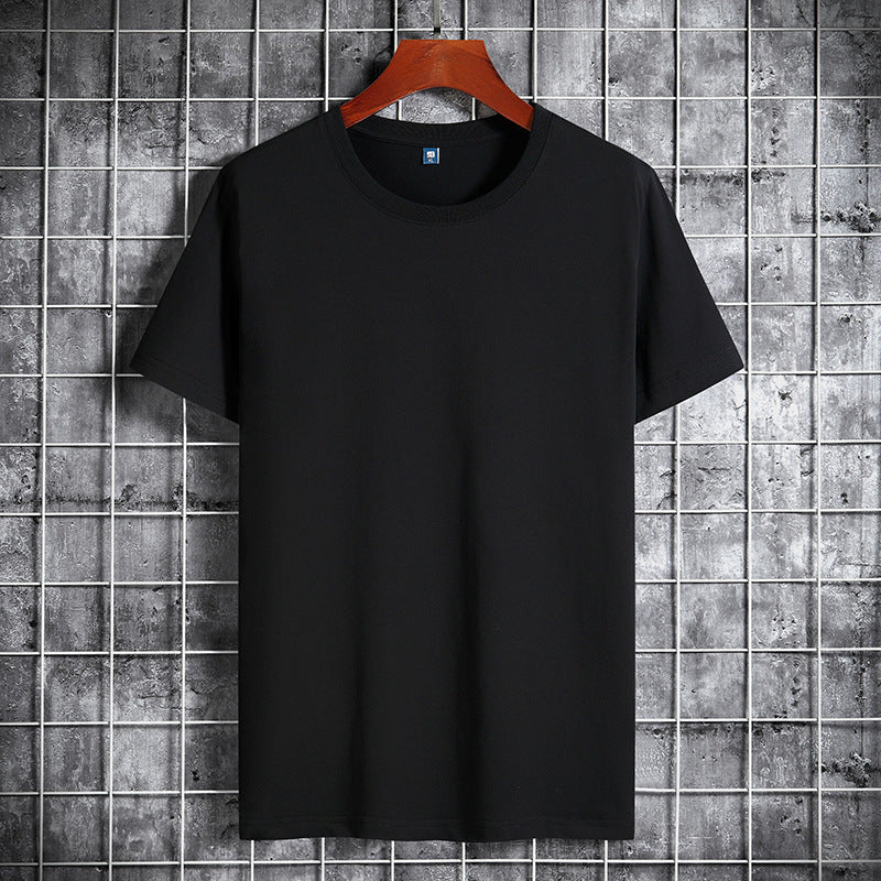 Cotton Short Sleeve T-shirt Men's Pure Color All-matching Round Neck Lycra Elastic Plus Size