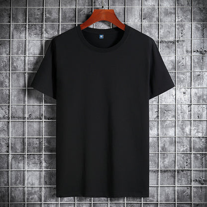 Cotton Short Sleeve T-shirt Men's Pure Color All-matching Round Neck Lycra Elastic Plus Size