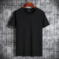 Cotton Short Sleeve T-shirt Men's Pure Color All-matching Round Neck Lycra Elastic Plus Size