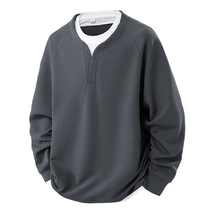 Contrast Colors False-two-piece Trendy V-neck Waffle Sweater Casual All-matching Tops