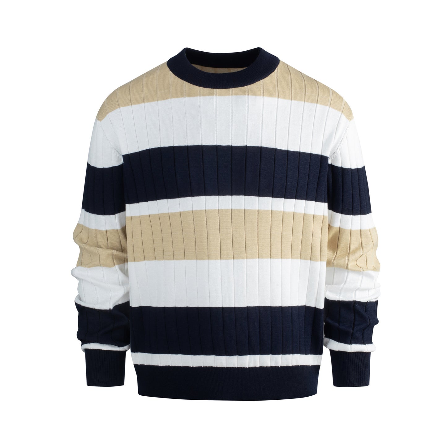 Men's Casual Contrast Color Striped Pullover