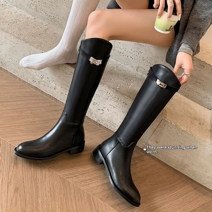 First Layer Cowhide Lock Knight Boots Big Tube Circumference Genuine Leather Below The Knee High Boots