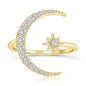 S925 Sterling Silver Star Moon Diamond Adjustable Opening Ring