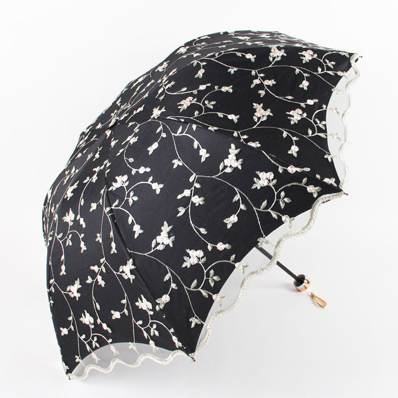 Double Lace Embroidered Umbrellas Storage Umbrella Sunshade