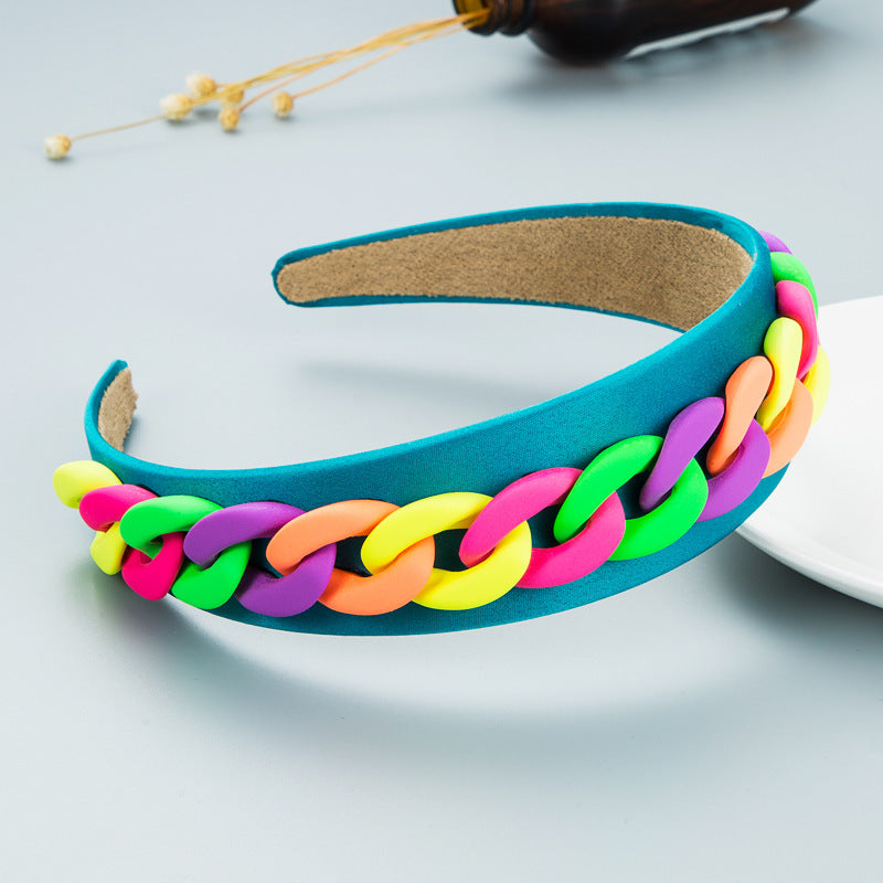 Ladies Wide Brim Colorful Chain Macaron Headband