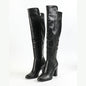 Women's Side Zipper Design Pointed Toe Chunky Heel Long Boots