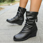 Retro Wedge Heel Fur-lined Pleated Pointed Back Zipper Ankle Boots