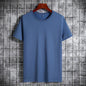 Cotton Short Sleeve T-shirt Men's Pure Color All-matching Round Neck Lycra Elastic Plus Size