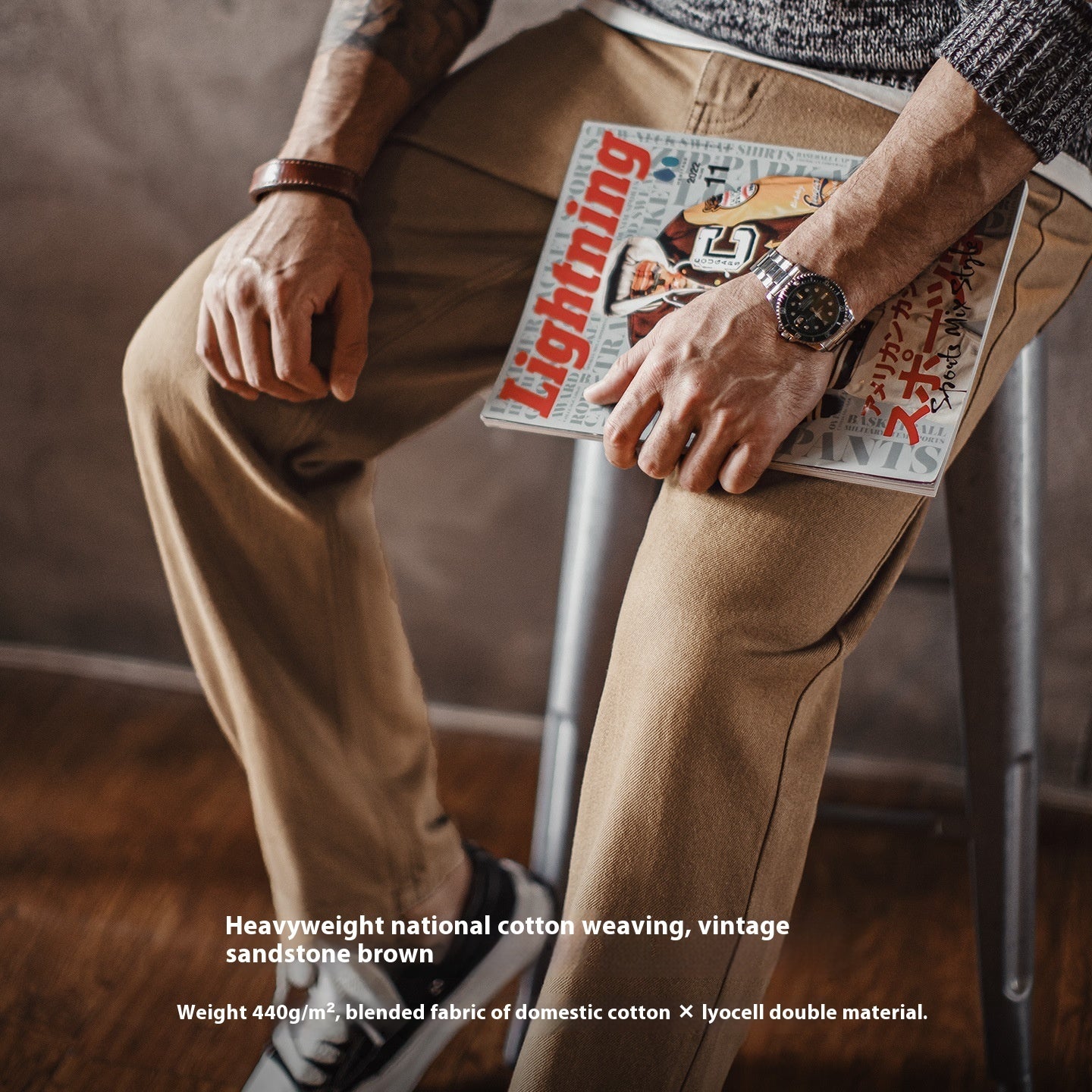 Workwear American Retro Khaki Jeans Maillard Straight Casual