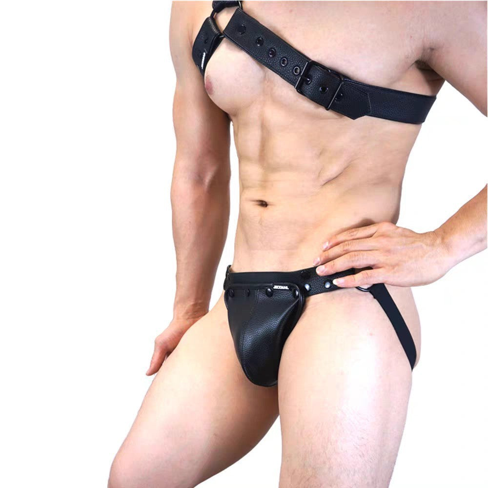 Men's Removable Big Bag Adjustable Leather Underpants