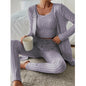New Design Sense Round Neck Sunken Stripe Casual Solid Color Women's Three-piece Suit