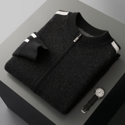 Fashionable All-match Casual Woolen Sweater Four Flat Air Layer Thickened Half Turtleneck Pure Wool Cardigan