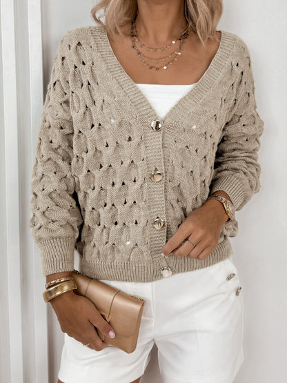 Hollow Artistic Retro V-neck Long-sleeved Coat For Women