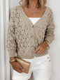 Hollow Artistic Retro V-neck Long-sleeved Coat For Women