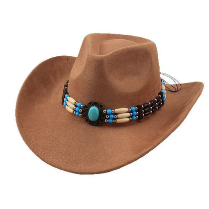 Western Cowboy Wide Brim Faux Fur Top Punk Horse Riding Hat