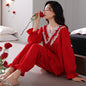 Long Sleeve Annual Home Wear Cotton Wedding Celebration Red Bride Suit
