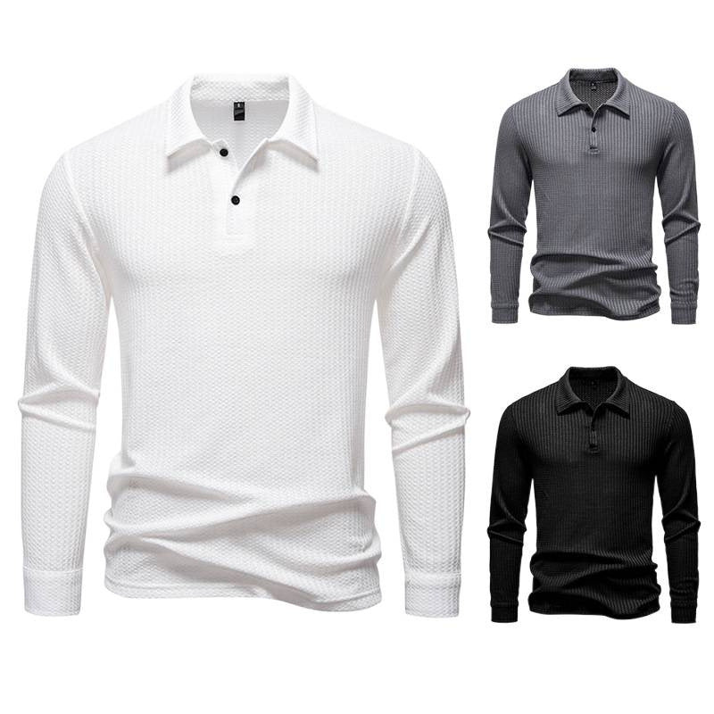 New Men's Walf Checks Fabric Long Sleeve Lapel T-shirt
