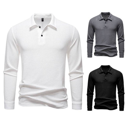 New Men's Walf Checks Fabric Long Sleeve Lapel T-shirt