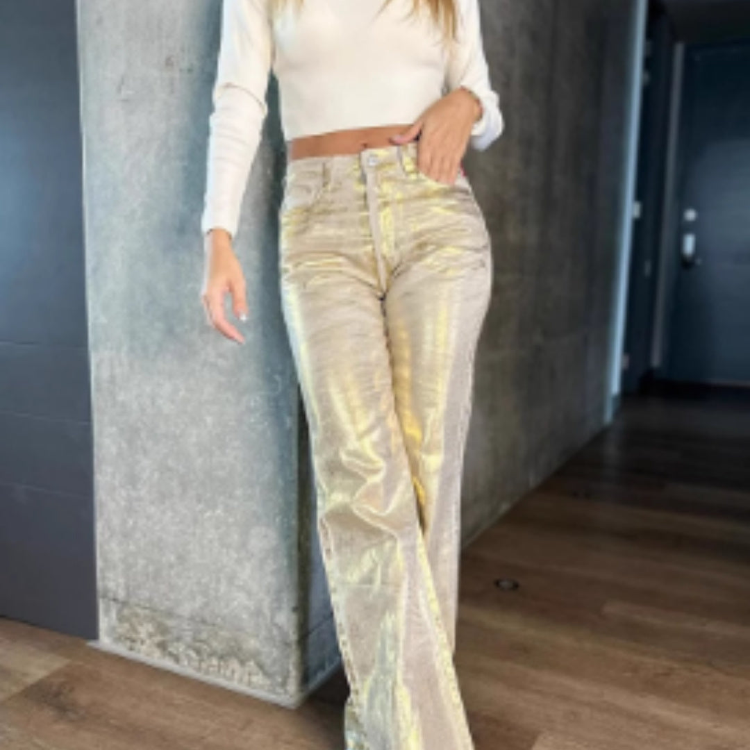 Bronzing Design Straight Jeans Spring And Summer