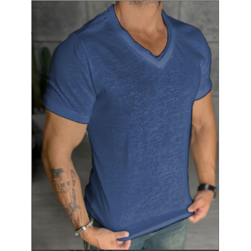 Men's Classic Double V-neck Ice Short-sleeved T-shirt