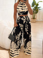 Temperament Printed Halter Backless Straight-leg Pants Two-piece Set