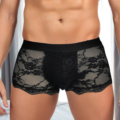Men's Lace Sexy Briefs Hollow Out See Through