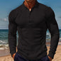 American Men's T-shirt Waffle Casual Polo Collar Button Slim-fit Long Sleeve