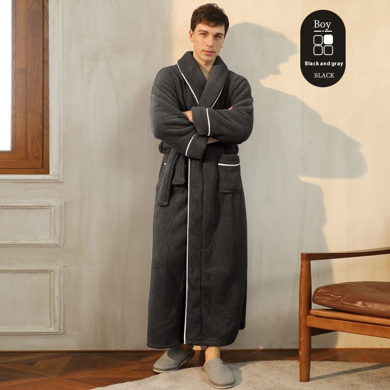 Autumn And Winter Thickened Cotton Velvet Nightgown Men's Winter Plus-sized Plus Size Light Luxury Couple Bathrobe Women's Extended Pajamas