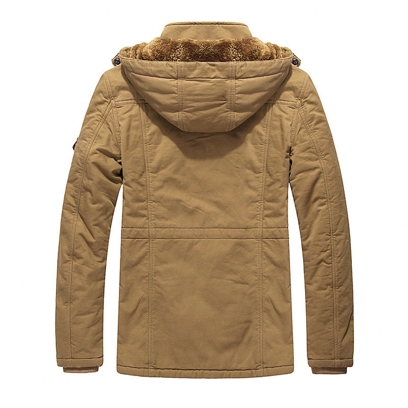 Men's Fleece Padded Jacket Mid-length Hooded Jacket