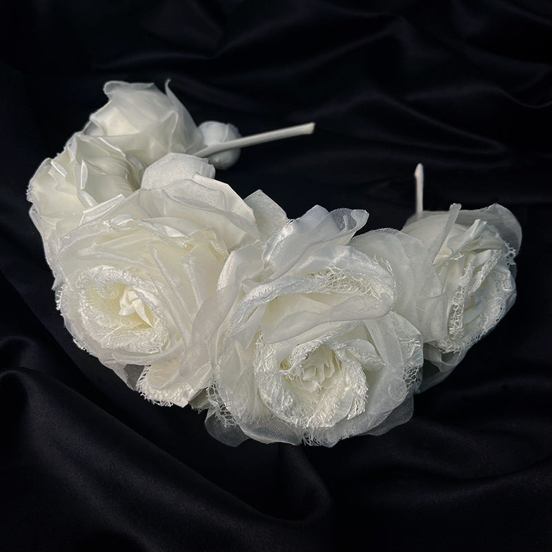 Crepe Rose Flower Dreamy Fairy Headband Bridal Tiara Wedding Three-dimensional Hair Accessories