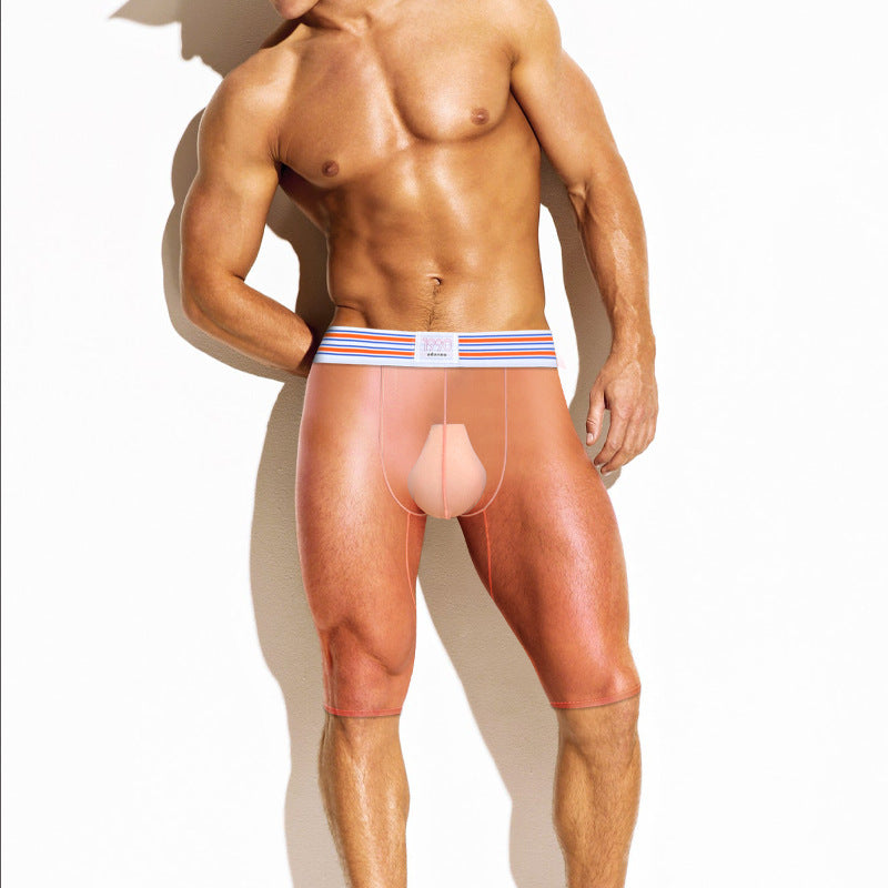 Men's Sexy Thread Cotton Fabric High Fork Low Waist Sports Hip Lifting