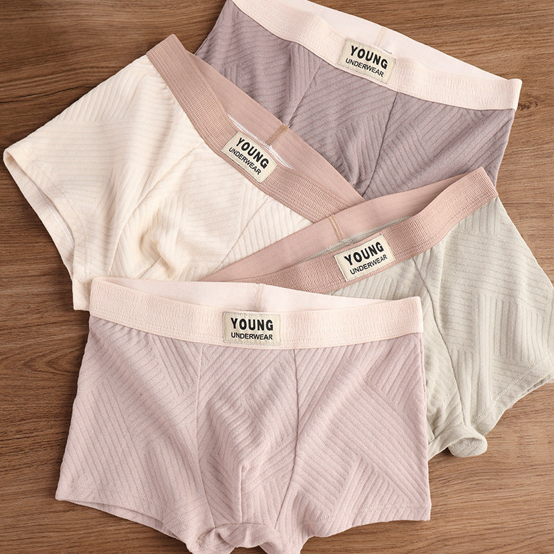 Cotton Men's Mid Waist Texture Boxer Briefs